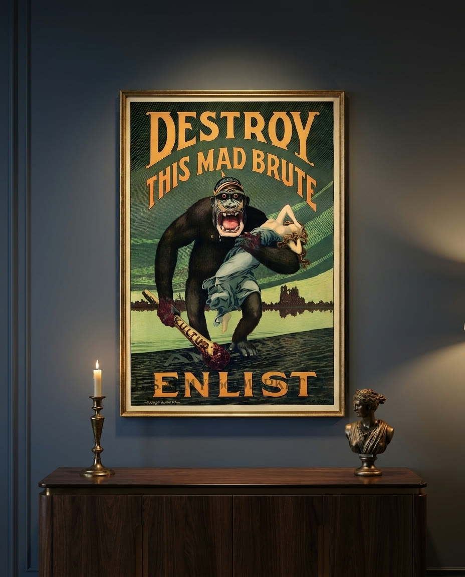 Destroy this mad brute — Enlist, U.S. Army, framed as an archival print on a wall