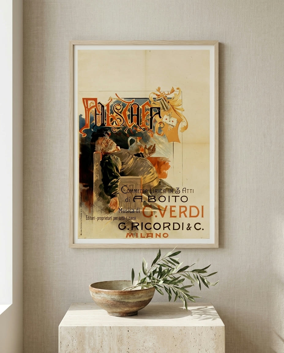 Falstaff. Commedia lirica in 3 atti di A. Boito, musica de G. Verdi, framed as an archival print on a wall