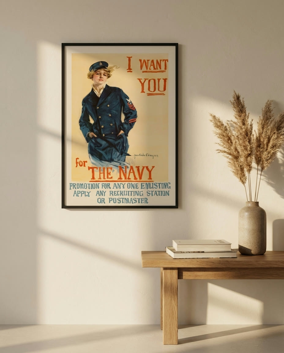 I Want You for the Navy, framed as an archival print on a wall